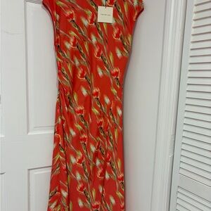 Calvin Klein Jeans Red Floral Cap-Sleeve Maxi Dress